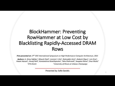 Seminar in Computer Architecture - Session 1.2: BlockHammer (ETH Zürich, Spring 2021)