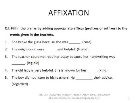 Affixes exercise