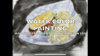 Water Color Painting/ HAMBURGER AT SANTA MONICA PIER IN LOS ANGELES, USA