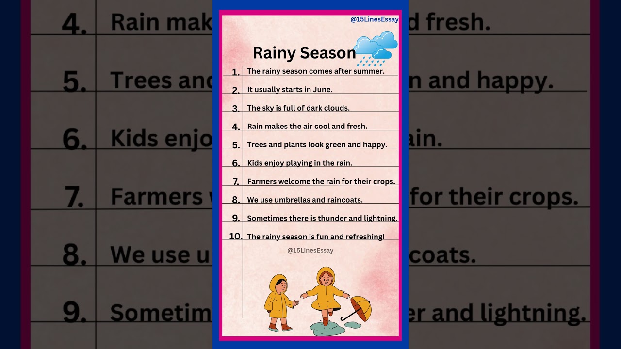 10 Lines On Rainy Season in English/Essay On Rainy Season in English/Rainy Season in English