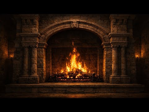 LARGE STONE FIREPLACE 🔥 Bonfire Style Crackling (3 HOURS) | No Music