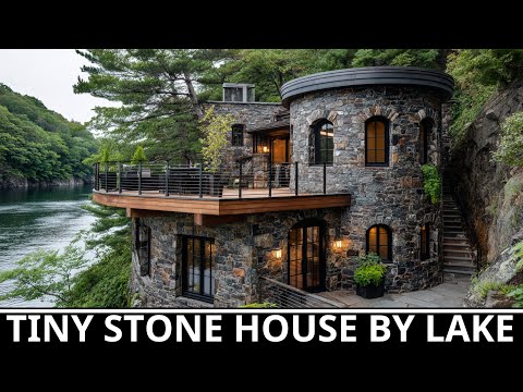 Tiny 2-Story Stone House on a Hillside with a Magical Lake View | Unique Round Design You Must See!