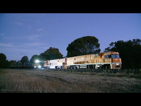 4MA5 Freight Train Passes 2TA8 "Great Southern" Passenger Train - PoathTV Australian Railways