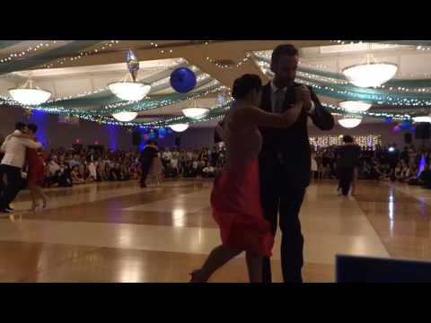  Cristina Ladas,    Homer Ladas,    Ney Melo,    Jennifer Bratt,    Daniela Roig,    Hernan Alvarez Prieto,    Maximilano Alvarado,    Paloma Berrios,    Jay Abling,    Inja Vojnović,    Carrie Field,    and  Marc Hussner  are  dancing  to  the  milonga  "  La Cicatriz  "  by  Juan D'Arienzo  at  San Diego Tango Festival  in  2016