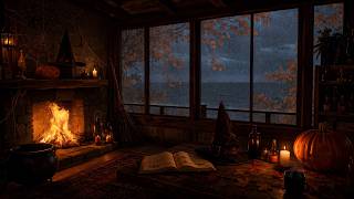 [No Ads] Cozy Rainy Autumn by Seaside | Rain Sounds, Ocean View & Warm Fireplace for Deep Sleep 🍂🌧️🔥