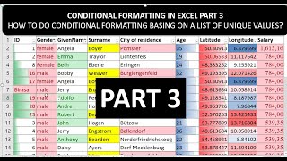 Conditional Formatting in excel (part 3) - formatting basing on lists of unique values