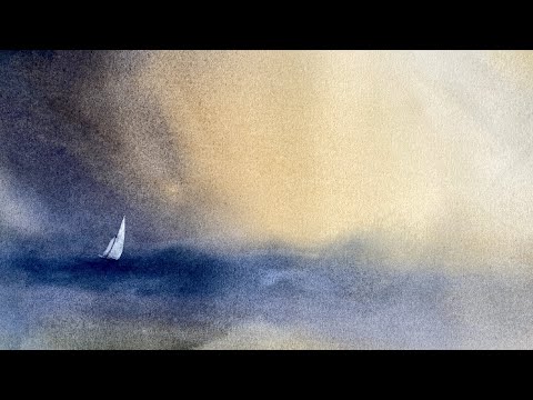 Watercolour Seascape with Yacht Entering the Storm