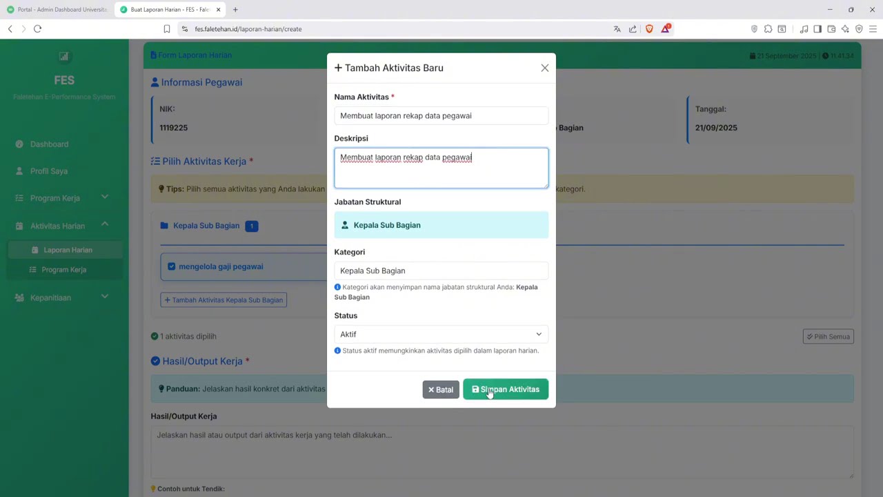 FES Panduan Mengisi Laporan Harian