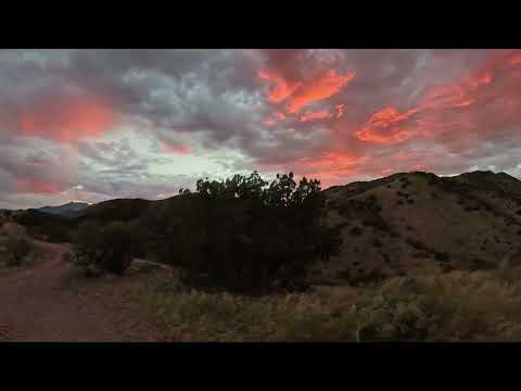 Red sunset hiking