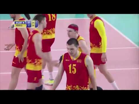 FYR Macedonia's setter Gjorgi Gjorgiev ends the rally with a masterpiece off-the-block hit