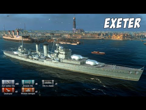 Exeter , Premium Heavy Cruiser Tier V | World of Warships Blitz