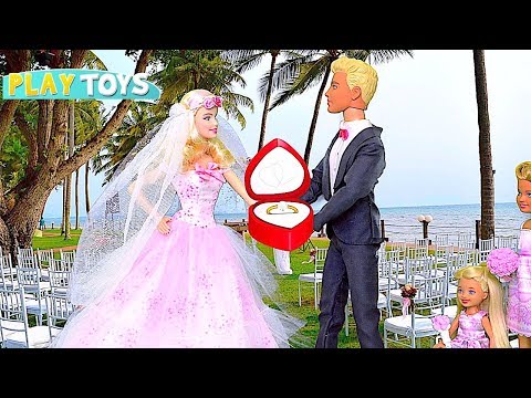 Barbie Girl Doll and Ken Wedding Day Party with Glam Dress! Play Toys