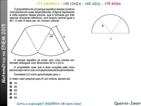 Matemática ENEM 2015 - 171 AMARELO - 145 CINZA - 165 AZUL - 175 ROSA - O proprietário de um...