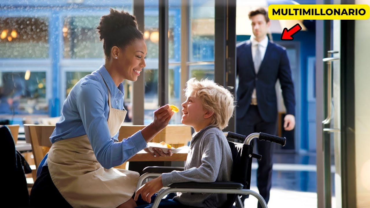 Un padre multimillonario observa cómo una camarera alimenta a su hijo discapacitado