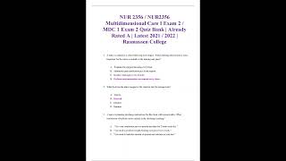 NUR 2356   NUR2356 Multidimensional Care I Exam 2  MDC 1 Exam 2 Quiz Bank   Already Rated A  Latest
