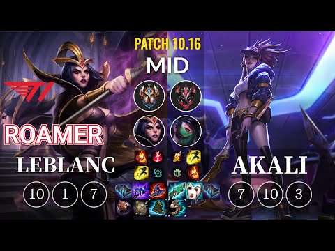 T1 Roamer LeBlanc vs Akali Mid - KR Patch 10.16