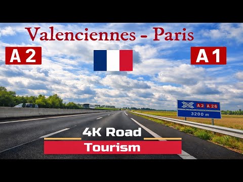 Driving in France on autoroute from Valenciennes to Paris