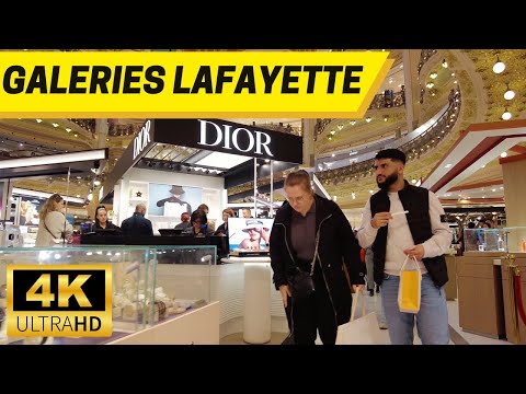 Excursão a pé Les Galeries Lafayette Haussmann Paris 【4K, 60fps】 - 🇫🇷 Shopping de luxo na França