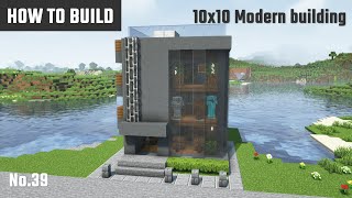 マイクラ建築：コンパクトでモダンな商業ビルの作り方。カフェ・服屋・ギャラリー内装。10x10ブロックで簡単に。No.39【Minecraft】