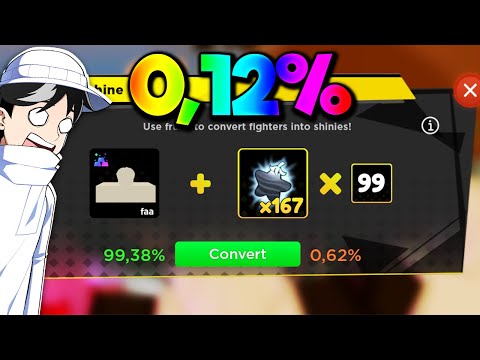 PEGUEI SOLID GOLD DE 0,12% E TRANSFORMEI EM SHINY NO ANIME FIGHTERS (ROBLOX)