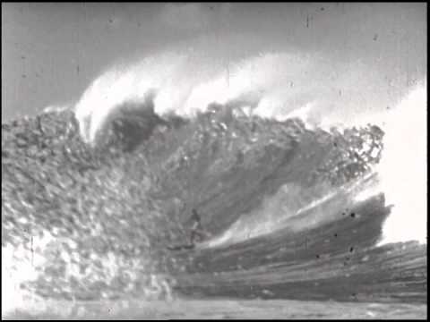 Surfing Big Waves in Makaha Bay in 1950s