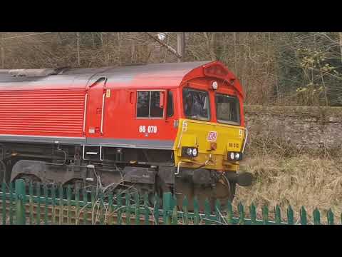 DB 66082 6k27 and 66070 4s38, South of Lancaster, 8th April 2021