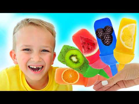 Vlad and Niki pretend play cooking fruit ice cream