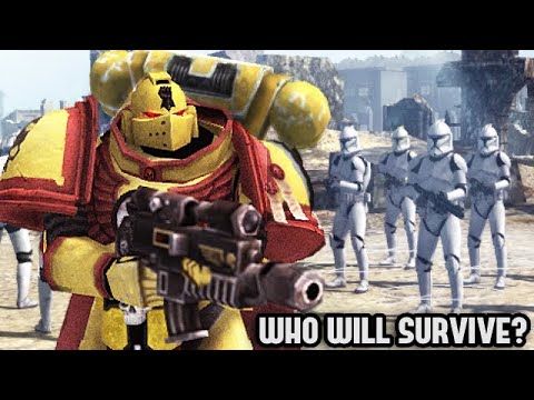 Space Marine Commander (Warhammer 40K) vs 50 Clone Troopers (Star Wars)