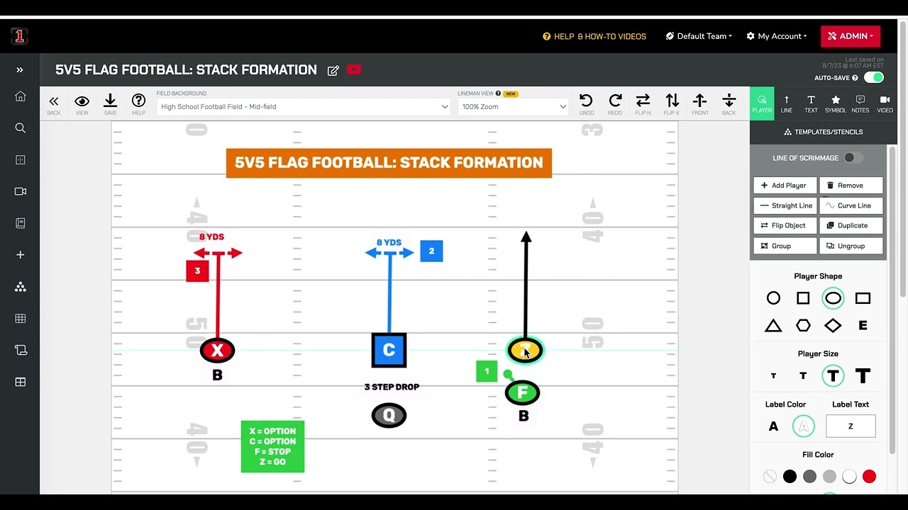 Flag Football 5v5 Stack Formation