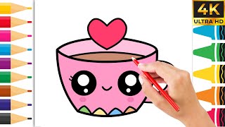 ☕ How to Draw Cute Coffee Cup | Easy Kawaii Drawing for Kids