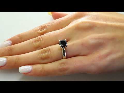 Solitaire Round Cut Black Diamond Engagement Ring in White Gold (MVSB0034-W)
