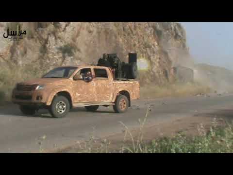 استهداف تحصينات قوات النظام في جبهة الحويز في ريف حماة بواسطة رشاش 14.5 من قبل جيش ادلب الحر