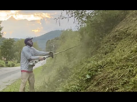 EXTREMELY Steep Overgrown Embankment Calls For Some Extreme String Trimming!