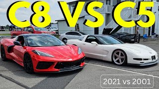 Old Vs New C5 vs C8 Corvette Race : Same Car 20 Years Apart : Who Wins???