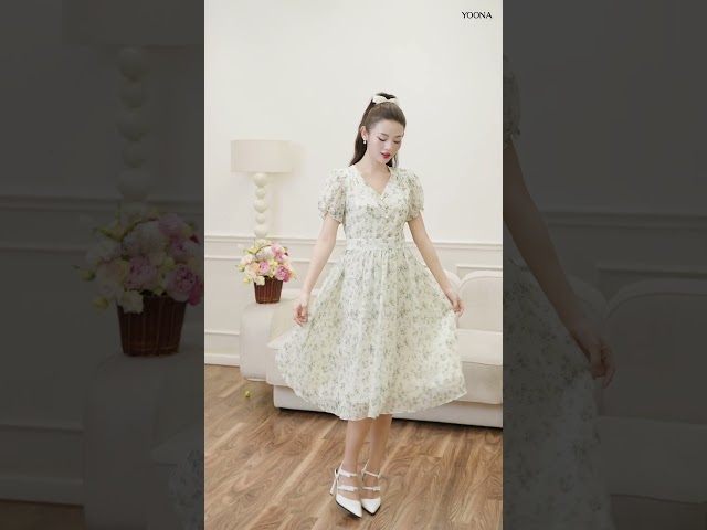 EH10X223 - Đầm đũi xước hoa xanh