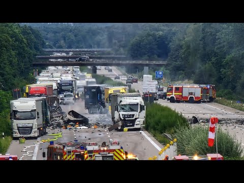 Horrific accident on the A2 near Burg claims 2 lives - trucks burn - gas cylinders explode