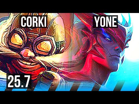 CORKI vs YONE (MID) | 9/1/1, Dominating | KR Master | 25.7