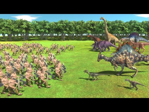 ALL DINOSAURS vs 100 Human Animal Revolt Battle Simulator
