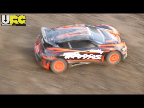 Traxxas Rally 1/10th scale on loose dirt, stock setup