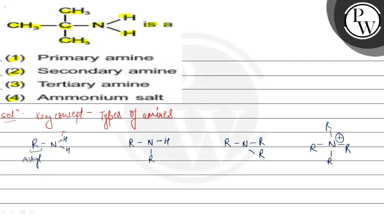 W (1) Primary amine (2) Secondary amine (3) Tertiary amine (4) Ammo...
