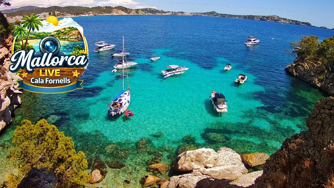 Live webcam view of Cala Fornells - 4K Panoramic Bay View