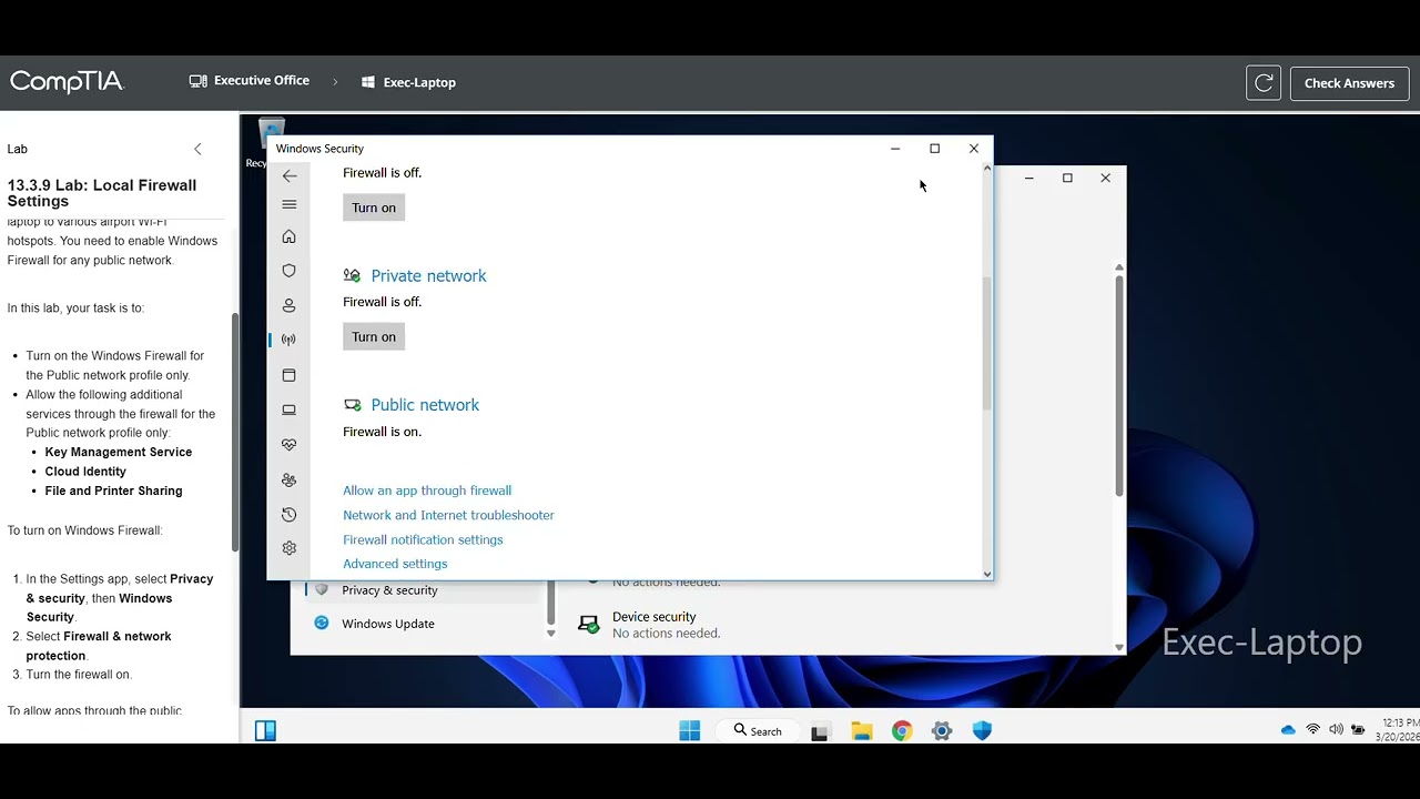 CompTIA A+ 13.3.9: Local Firewall Settings (Silent Walk Through)