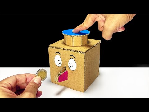 How to Make a Box Eating Coin Saving Coin Bank | ออมสินปุ่มกดกินเหรียญ