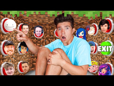 100 Minecraft YouTuber Mystery Buttons... *Only One Lets You Escape*