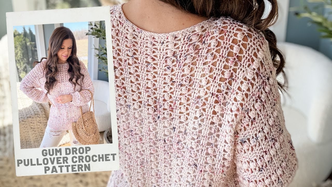 Crochet One-Piece Bobble Stitch Sweater - Gum Drop Pullover