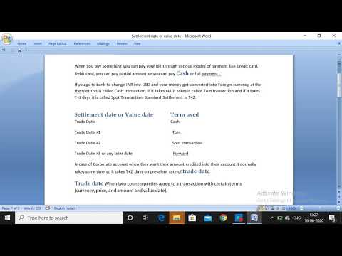 Settlement Date or Value Date