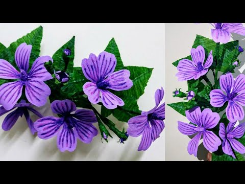 zebrina hollyhock tutorial/ malva zebrina hollyhock flower/how to make crepe paper hollyhock flower