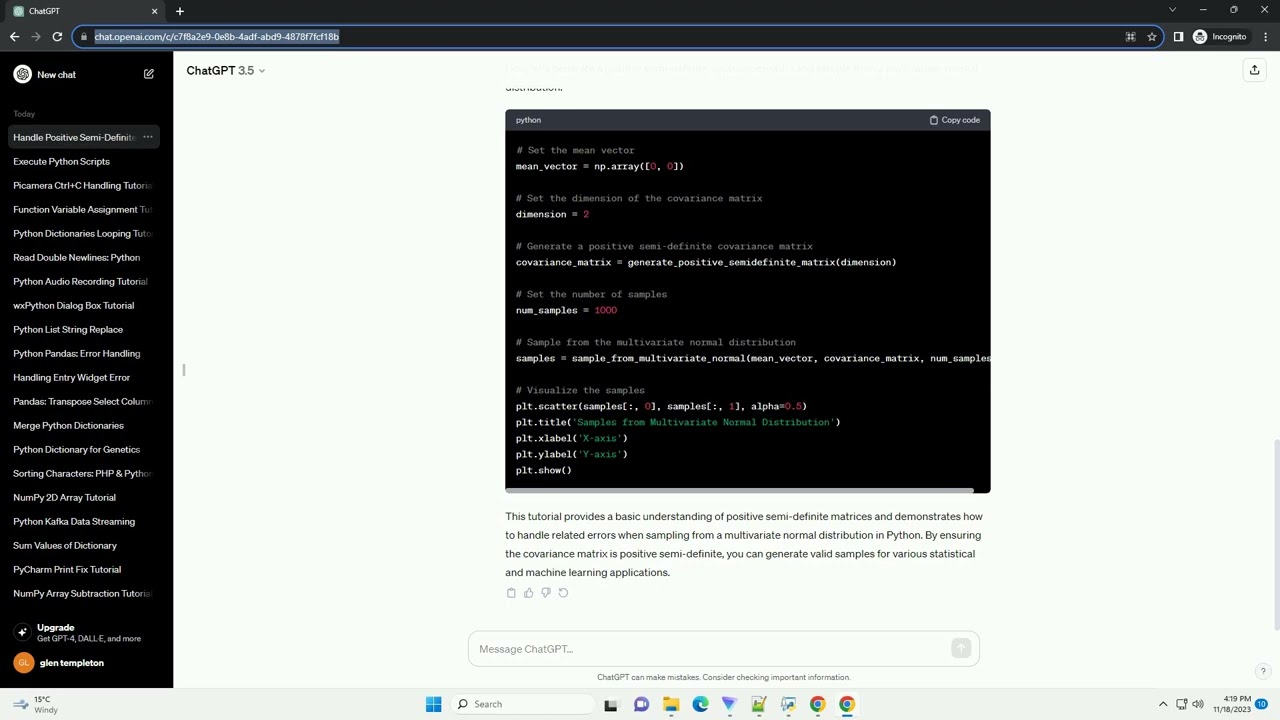 Positive semi definite error when sampling from multivariate norm in python