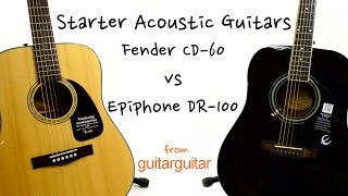 Video thumbnail for Starter Acoustic Guitars - Fender CD-60 vs Epiphone DR-100 by GUITARGUITAR