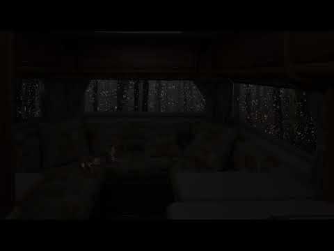 Rainy Night in Motorhome Ambience - Rain & Gentle Thunder Sounds With Cute Cat Helps Sleep Better